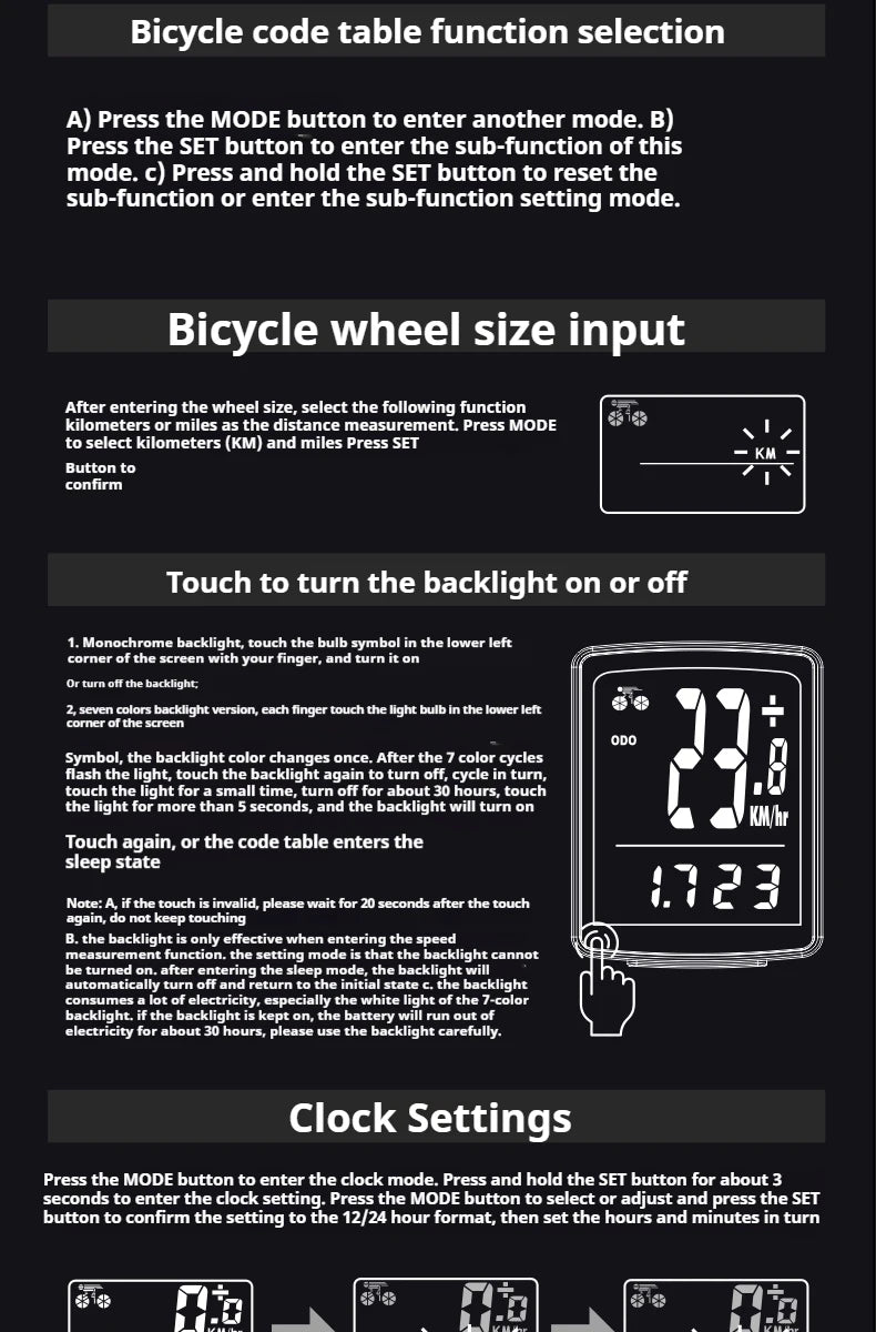 Wireless Bicycle Computer Touch Screen Bicycle Computer Mountain Bike Speedometer Cadence Sensor Gps For Bike Bike Accessories