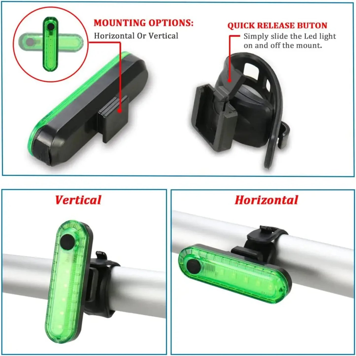 Bike Lighting Bicycle Light Front and Rear Lamp Headlight Taillight Recharged Cycling Light Green Red White Light Bycicle light