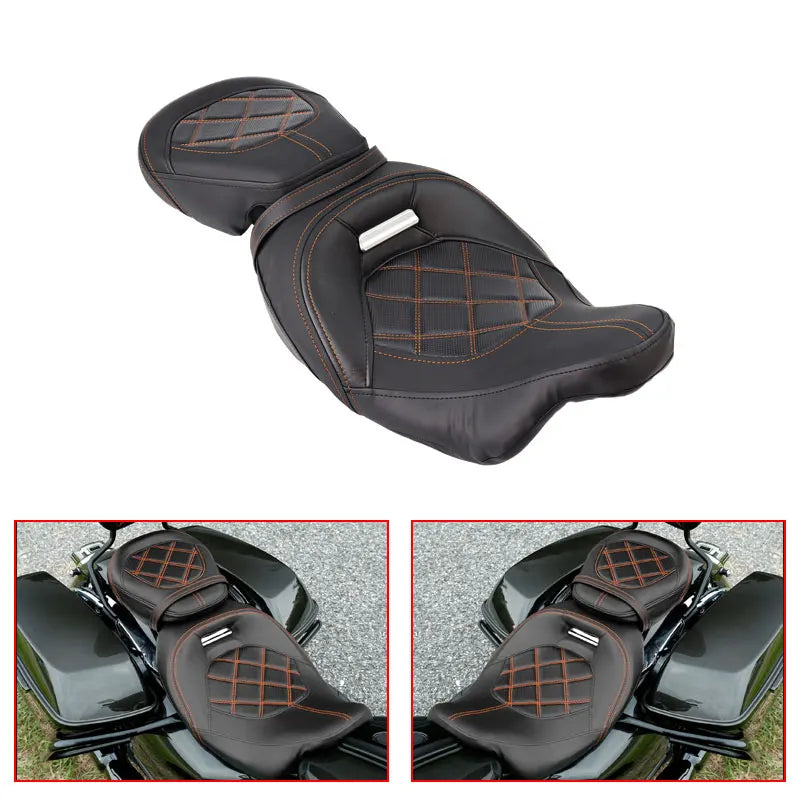 Motorcycle Two-Up Driver Passenger Seat + Front Rider Backrest For Harley Touring CVO Street Electra Glide Road King 2009-2023