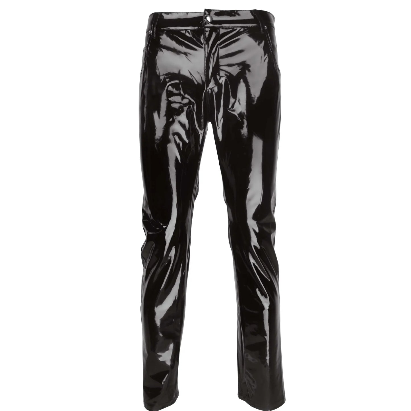 Black Party Stage Performance Slim Fit Biker Faux Leather Pants Shiny PVC Latex Trousers Fashion Motorcycle Mens Pants