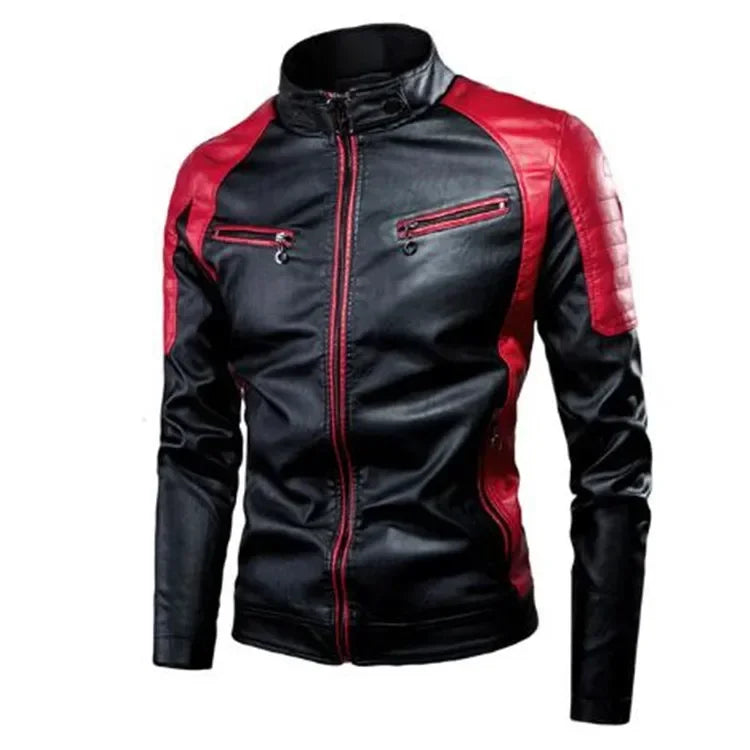 Biker Jacket Stylish Contrast Colors Classic Biker Overcoat Motor Men Jacket Motorcycle Baseball Men Y2K-Harajuku Patchwork