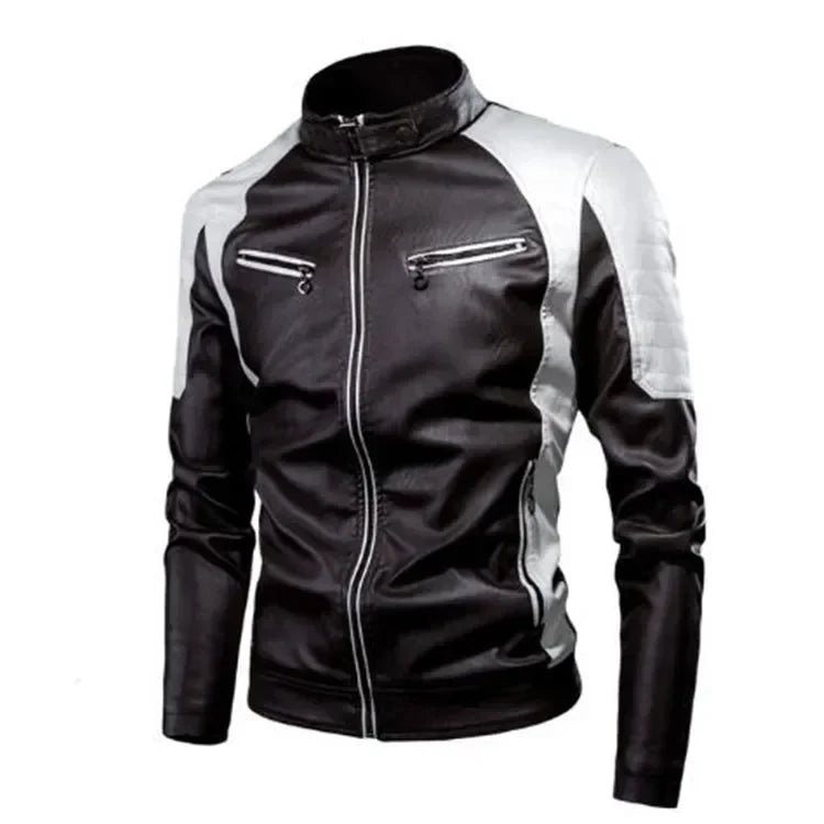 Biker Jacket Stylish Contrast Colors Classic Biker Overcoat Motor Men Jacket Motorcycle Baseball Men Y2K-Harajuku Patchwork