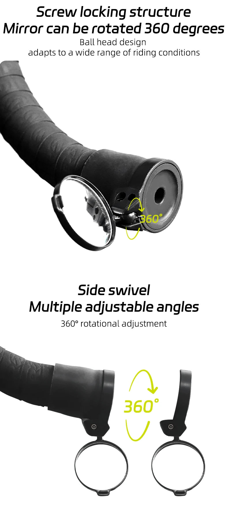 RRSKIT For MTB Road Bicycle Handlebar Mirror With 360 Degree Adjustable Rearview Mirror Safe Riding Bike Side Handlebar Mirror