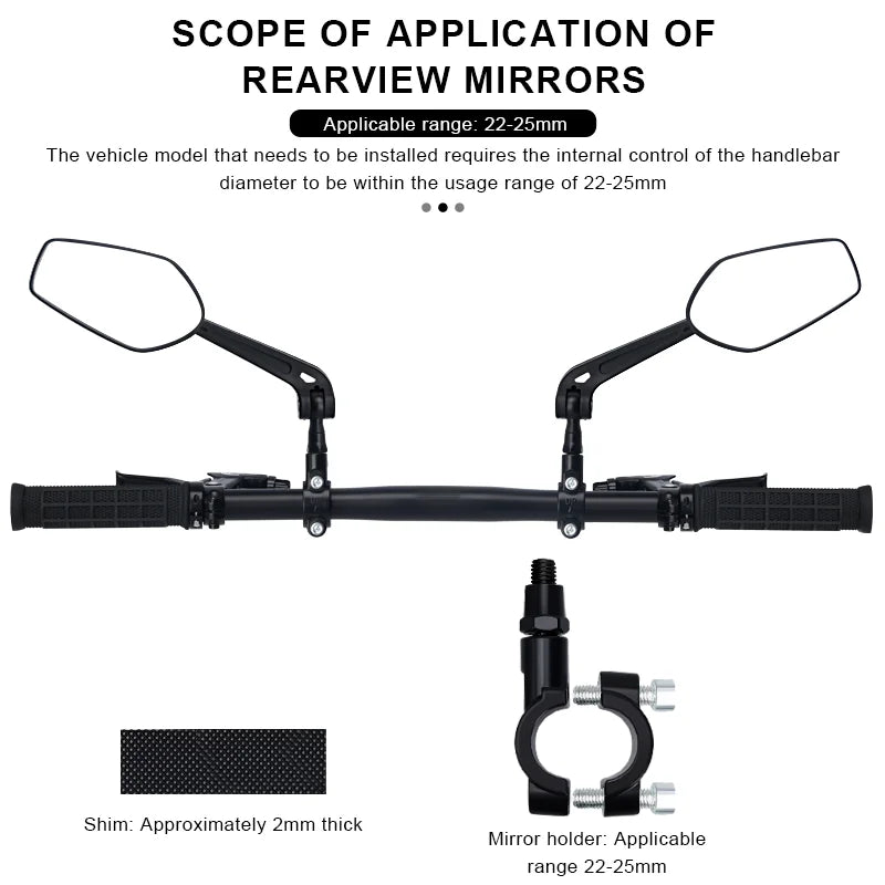 RIDERACE Bicycle Handlebar Reflector Rear View Mirror For MTB Mountain Bike Scooter Wide-Range Cycling Adjustable Angles Mirrors