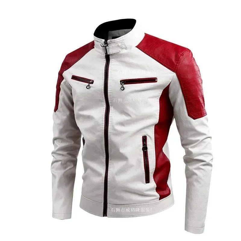 Biker Jacket Stylish Contrast Colors Classic Biker Overcoat Motor Men Jacket Motorcycle Baseball Men Y2K-Harajuku Patchwork