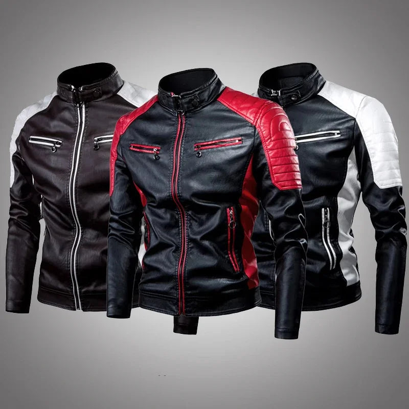 Biker Jacket Stylish Contrast Colors Classic Biker Overcoat Motor Men Jacket Motorcycle Baseball Men Y2K-Harajuku Patchwork
