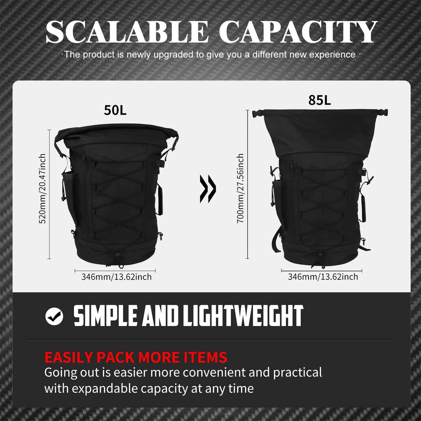 Motorcycle 50L-85L Luggage Backpack Sissy Bar Backrest Bag With Straps Expandable Tail Rack Bag Universal For Most Motorcycles