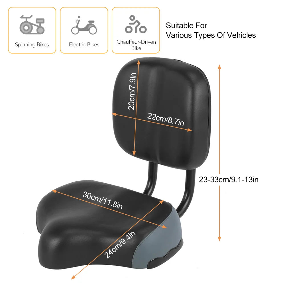 Comfortable Bike Seats Men Women Wide Bicycle Seat with Backrest Exercise Bike Seat for Spinning Bikes Electric Bikes Tricycle