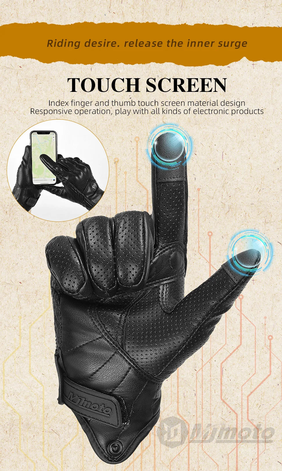 Motorcycle Gloves Summer Leather Motocross Glove Men Women Retro Biker Cycling Motorcyclist Protected Goatskin Mtb Cycling Glove