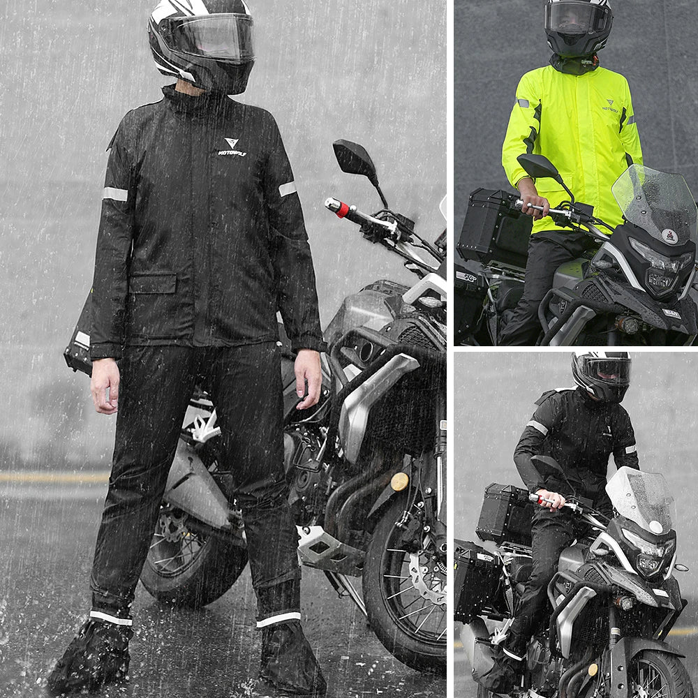 Men Motorcycle Rain Suit Outdoor Reflective Waterproof Rain Jacket and Pants Rain Gear for Bike Riding Cycle Camping Hiking