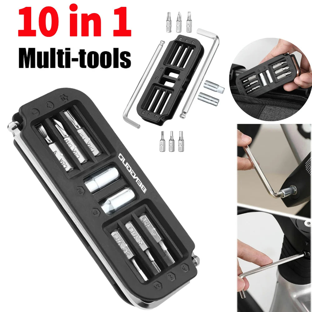 Bicycle Repair Tools 10 in 1 Multifunctional MTB Road Bike Tool Kit Portable Hexagon Wrench Bit Socket Set Tool Combination