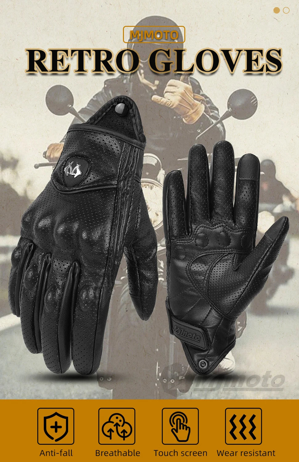 Motorcycle Gloves Summer Leather Motocross Glove Men Women Retro Biker Cycling Motorcyclist Protected Goatskin Mtb Cycling Glove