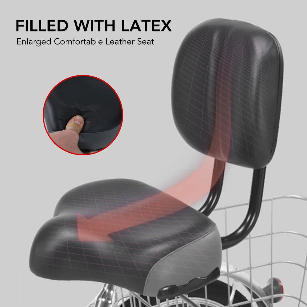 Comfortable Bike Seats Men Women Wide Bicycle Seat with Backrest Exercise Bike Seat for Spinning Bikes Electric Bikes Tricycle