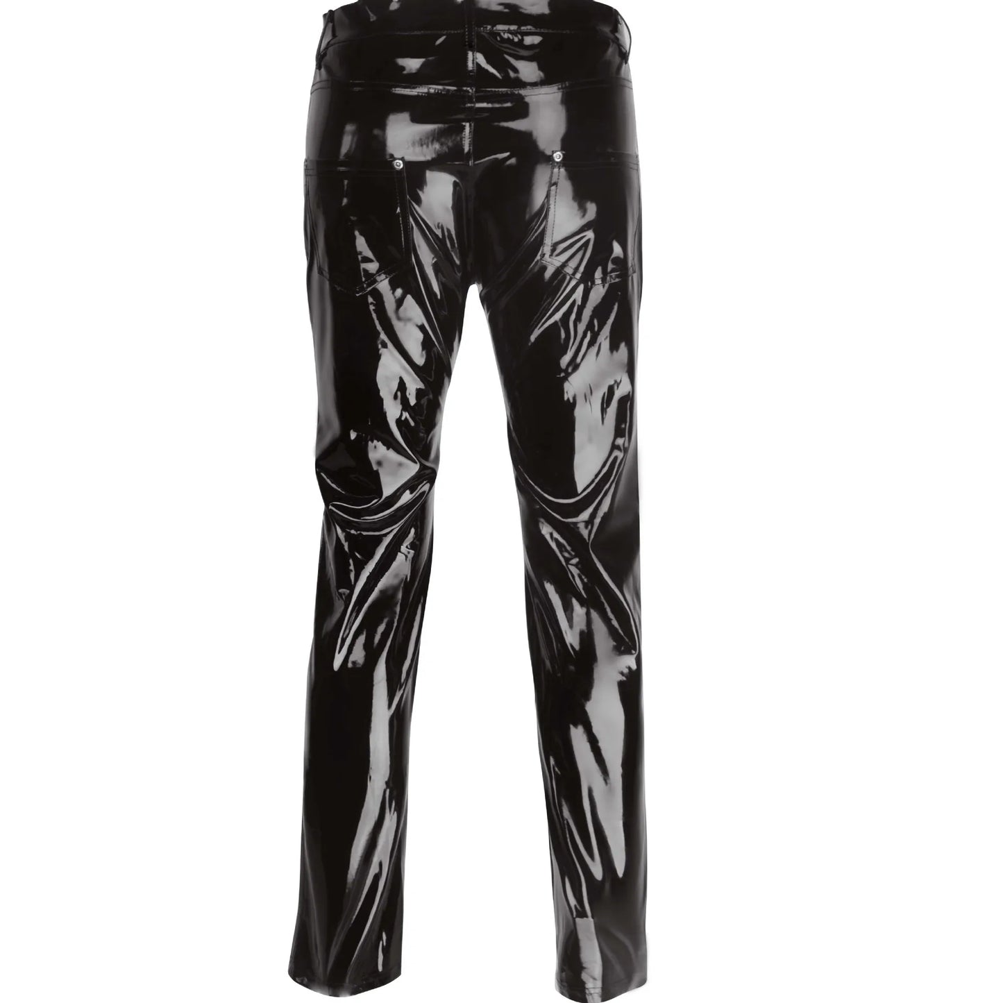 Black Party Stage Performance Slim Fit Biker Faux Leather Pants Shiny PVC Latex Trousers Fashion Motorcycle Mens Pants