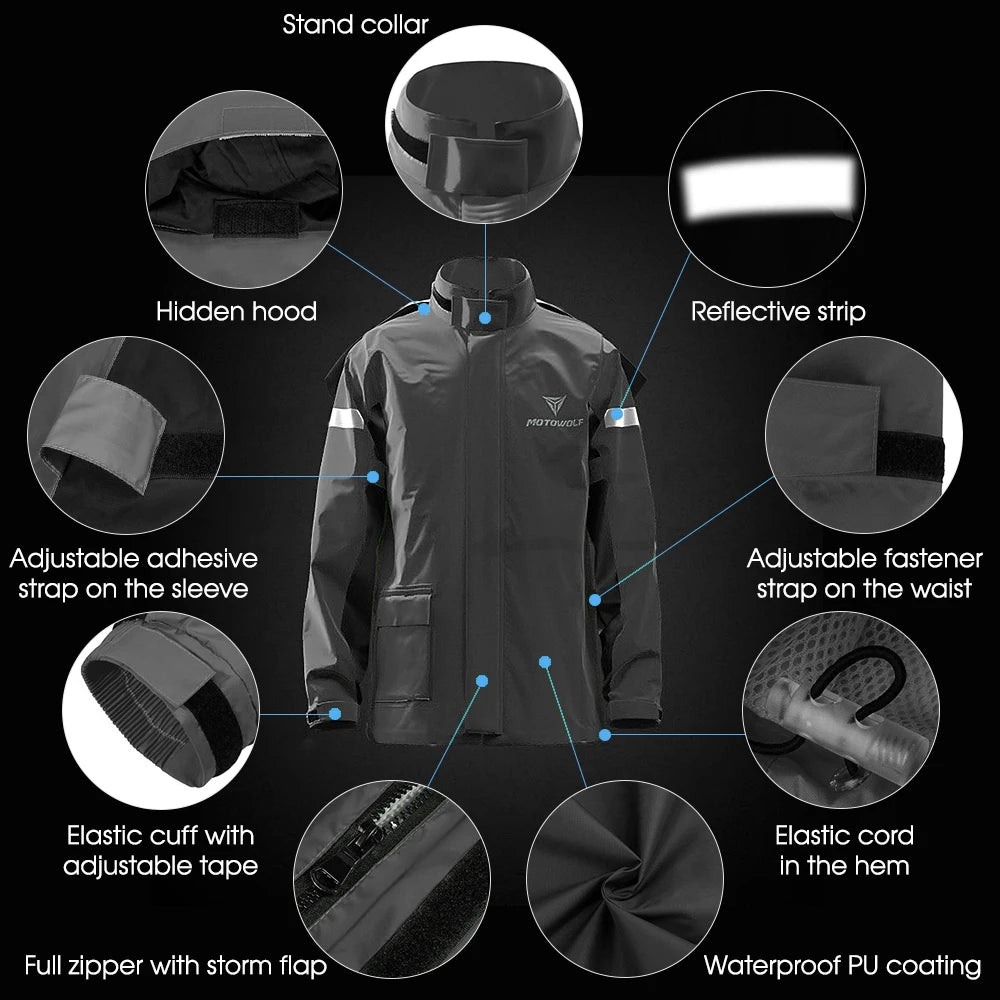 Men Motorcycle Rain Suit Outdoor Reflective Waterproof Rain Jacket and Pants Rain Gear for Bike Riding Cycle Camping Hiking