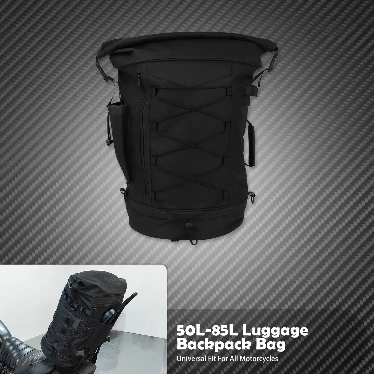 Motorcycle 50L-85L Luggage Backpack Sissy Bar Backrest Bag With Straps Expandable Tail Rack Bag Universal For Most Motorcycles