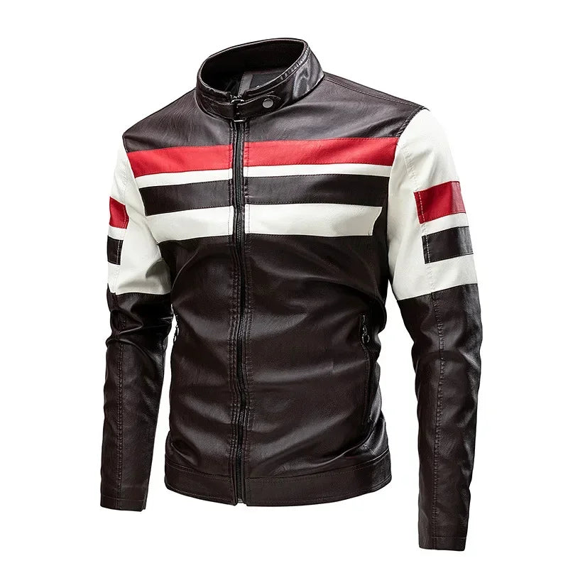 Biker Jacket Stylish Contrast Colors Classic Biker Overcoat Motor Men Jacket Motorcycle Baseball Men Y2K-Harajuku Patchwork