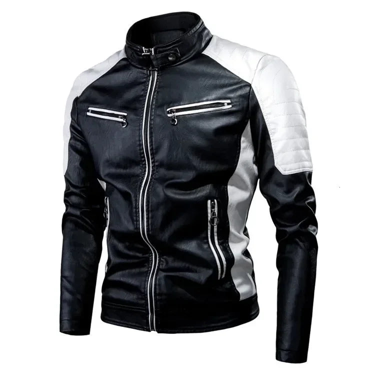 Biker Jacket Stylish Contrast Colors Classic Biker Overcoat Motor Men Jacket Motorcycle Baseball Men Y2K-Harajuku Patchwork