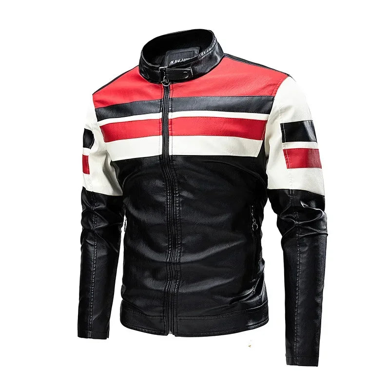 Biker Jacket Stylish Contrast Colors Classic Biker Overcoat Motor Men Jacket Motorcycle Baseball Men Y2K-Harajuku Patchwork