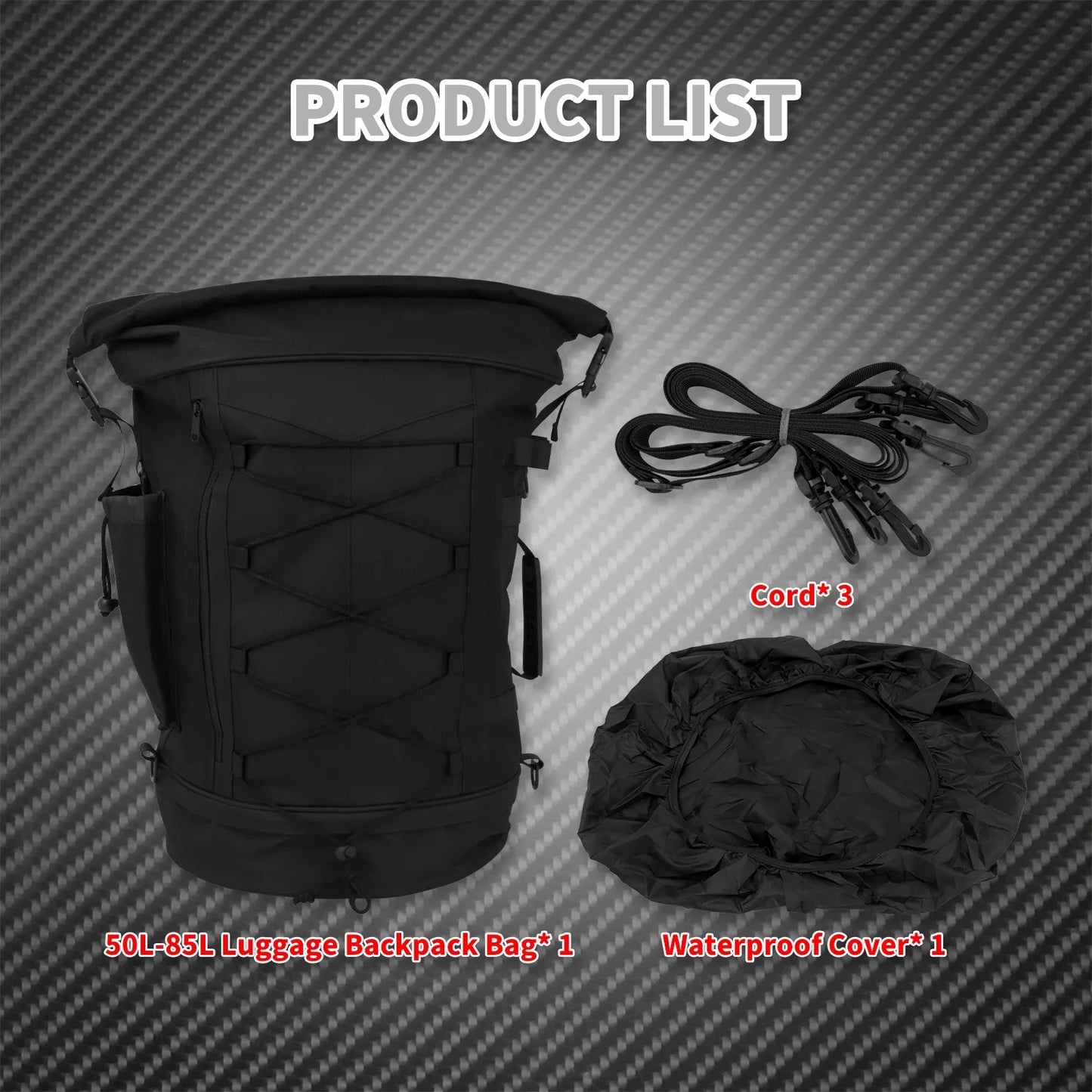 Motorcycle 50L-85L Luggage Backpack Sissy Bar Backrest Bag With Straps Expandable Tail Rack Bag Universal For Most Motorcycles