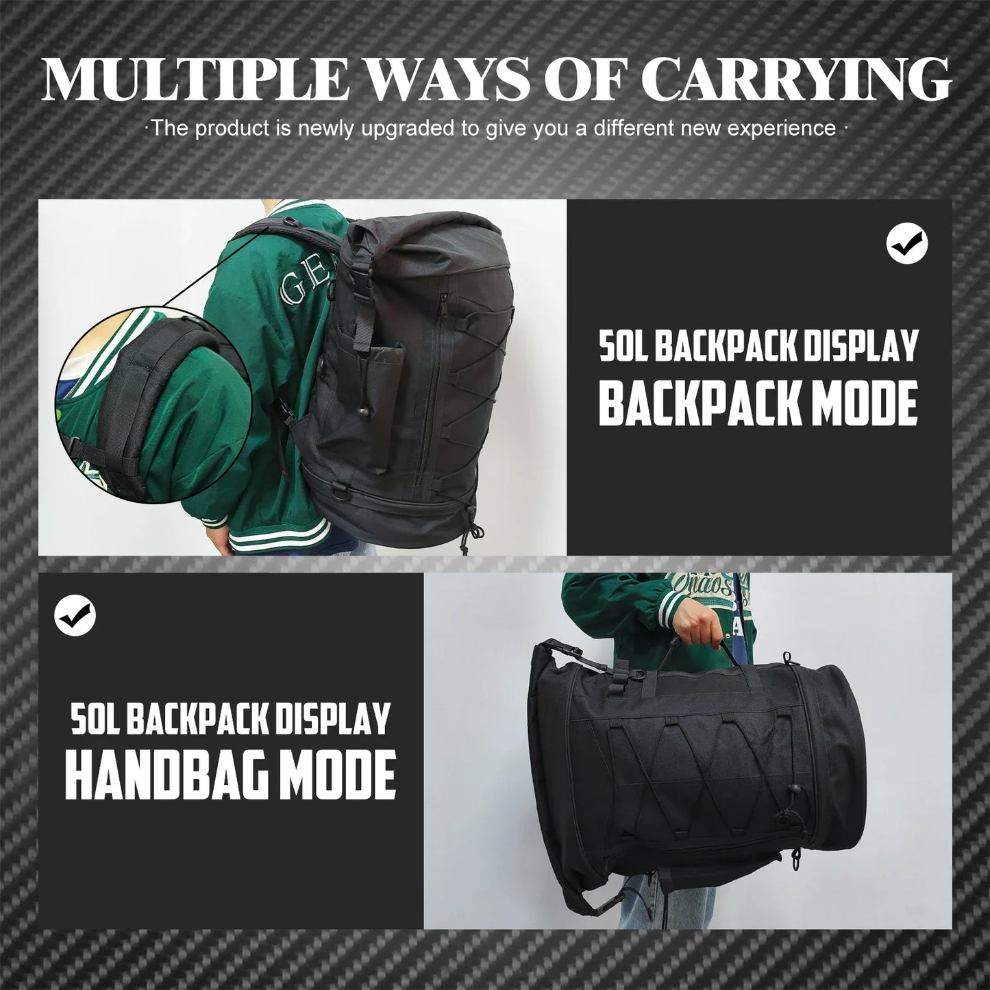 Motorcycle 50L-85L Luggage Backpack Sissy Bar Backrest Bag With Straps Expandable Tail Rack Bag Universal For Most Motorcycles
