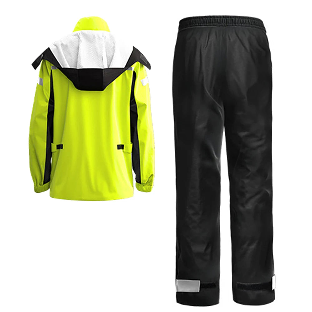 Men Motorcycle Rain Suit Outdoor Reflective Waterproof Rain Jacket and Pants Rain Gear for Bike Riding Cycle Camping Hiking