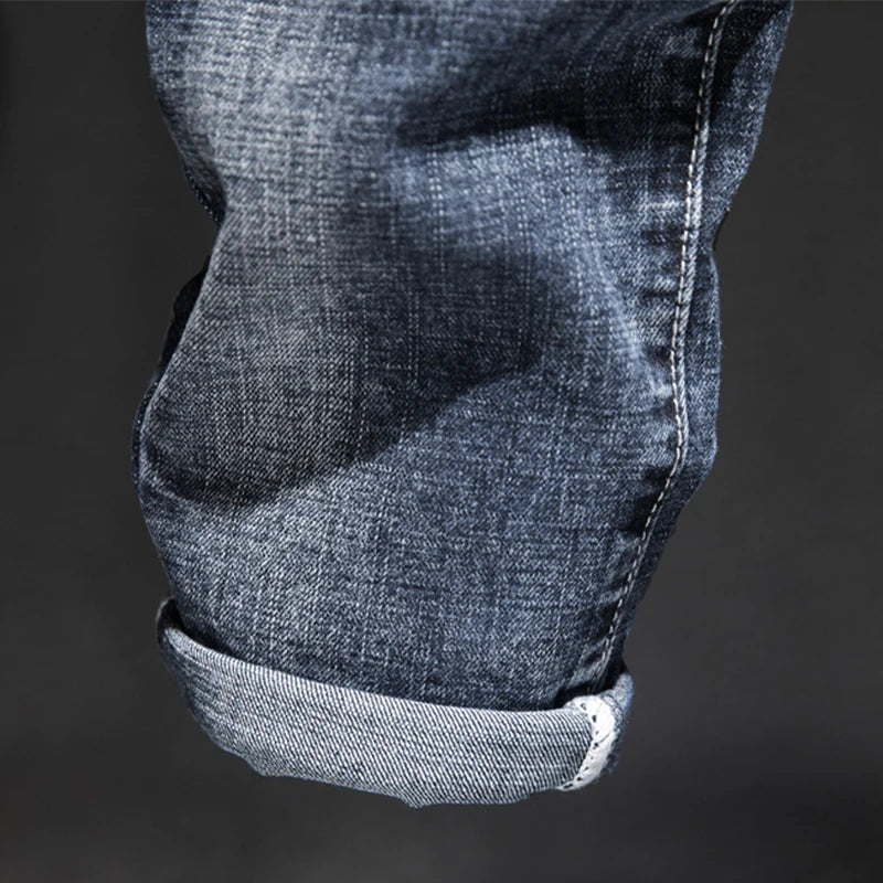 Biker Jeans Men Dark Blue Stretch Slim Fit Ripped Distressed Streetwear Denim Pants Casual Retro Man Trousers Hiphop Jean Homme