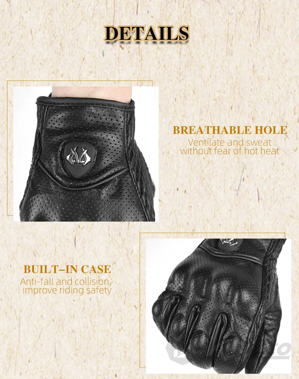 Motorcycle Gloves Summer Leather Motocross Glove Men Women Retro Biker Cycling Motorcyclist Protected Goatskin Mtb Cycling Glove