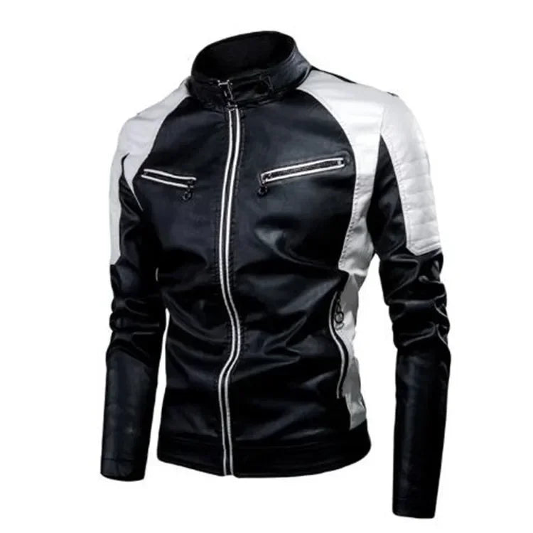 Biker Jacket Stylish Contrast Colors Classic Biker Overcoat Motor Men Jacket Motorcycle Baseball Men Y2K-Harajuku Patchwork