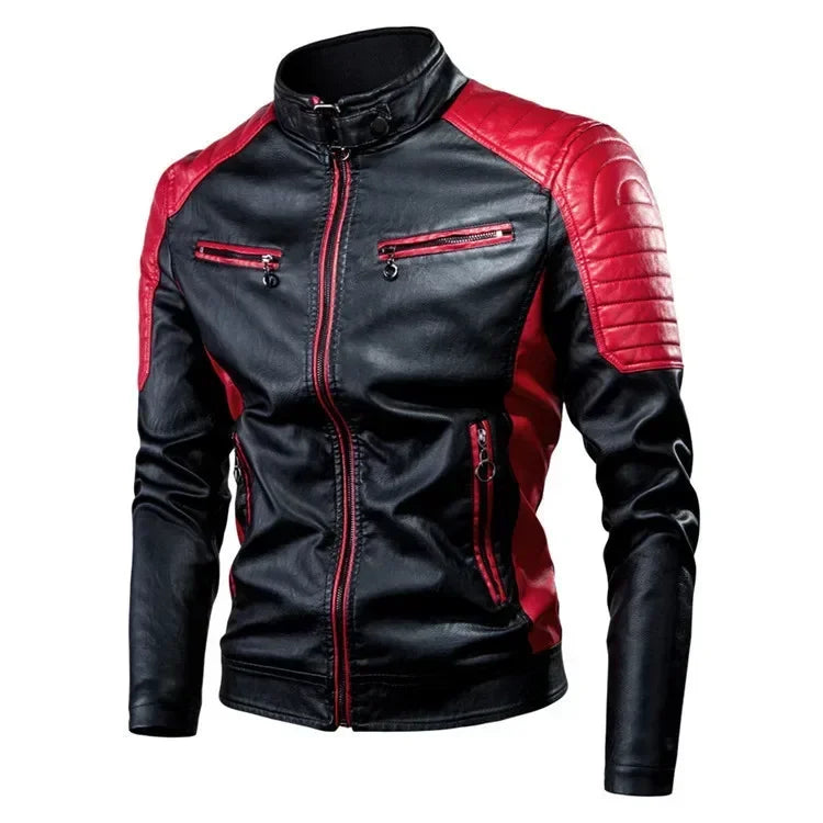 Biker Jacket Stylish Contrast Colors Classic Biker Overcoat Motor Men Jacket Motorcycle Baseball Men Y2K-Harajuku Patchwork